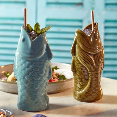 Blue and Green Tiki Mugs