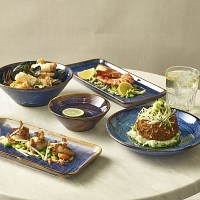 Aqua Blue terra Porcelain plates with Seafood