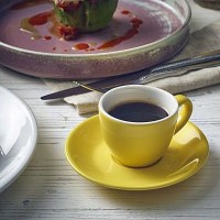 Yellow Porcelain Cup and Saucer with Coffee