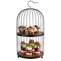 2 Tier Birdcage Buffet / Cake Stand with Acacia Wood Shelves