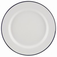 20cm White Enamel Wide Rim Plate with Blue Rim