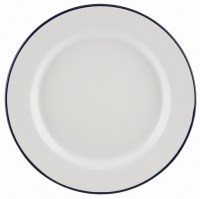 24cm White Enamel Wide Rim Plate with Blue Rim