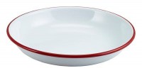 White Enamel Rice & Pasta Plate with Red Rim