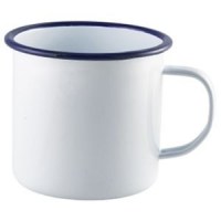 56.8cl WHITE Enamel Mug with Blue Rim 20oz / Pint / 56cl