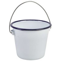 100mm White Enamel Bucket with Blue Rim