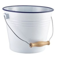 White Enamel Bucket with Blue Rim