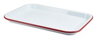 White Enamel Serving Tray with Red Rim