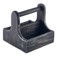 Small Black Wash Wooden Table Caddy