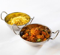 Stainless Steel Balti Dishes with Handles and food