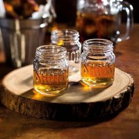 Darwin Round Wooden Serving Board with shot glasses