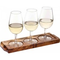 Acacia Wood 3 Glass Flight Board with Wine Glasses
