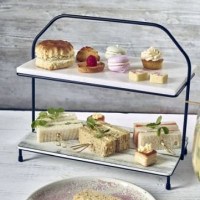 Two Tier Afternoon Tea Display Stand with boards and food