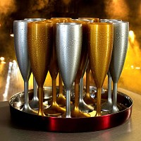 Silver & Gold Reusable Elite Plastic Champagne Flutes