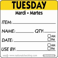 TUESDAY Removable Day Label