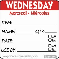 WEDNESDAY Removable Day Label