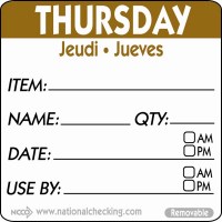 THURSDAY Removable Day Label