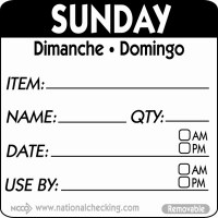 SUNDAY Removable Day Label