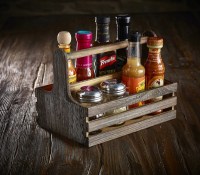 Rustic Wooden Table Caddy with Condiments